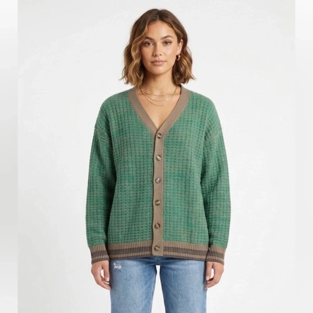 Benaar Y2K Waffle Knit Cardigan Vintage Aesthetic Oversized Grandpacore Size M